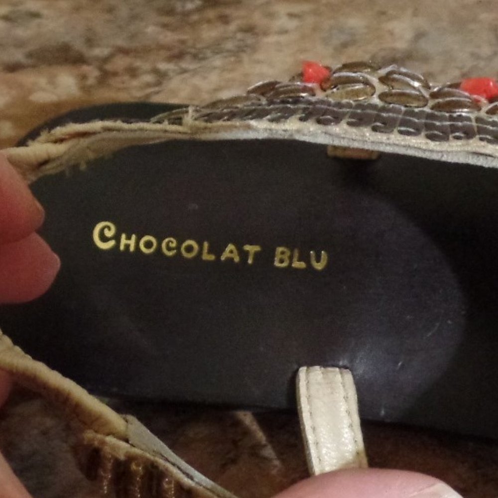 Chocolat Blu 7.5 Shoes Beaded Boho Thong Sandals Slip On Summer Beach Flip Flops - Picture 8 of 11